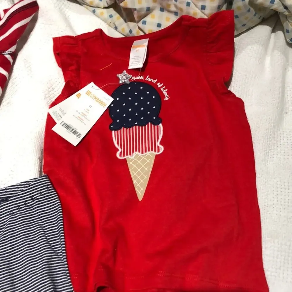 3t red white blue mixed coordinating set like new
